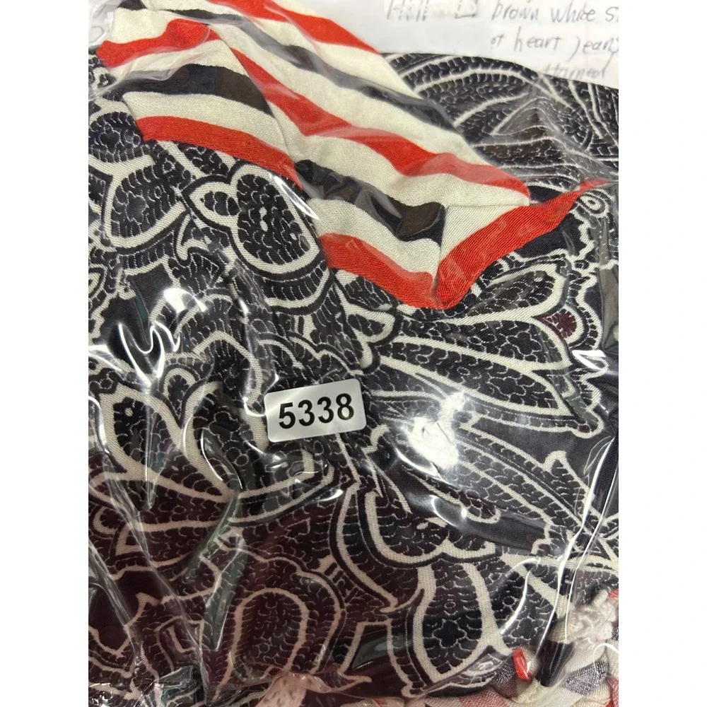 Boho Festival Democracy Womens 2X Black White Paisley Striped Tassel Poncho Top - Picture 12 of 12